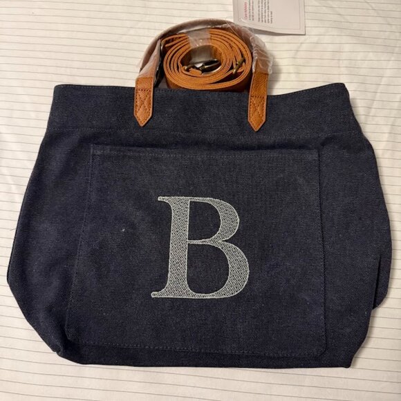 Thirty One Letter Market Tote Denim Monogram "B" NWT Crossbody Purse Bag - Picture 1 of 3